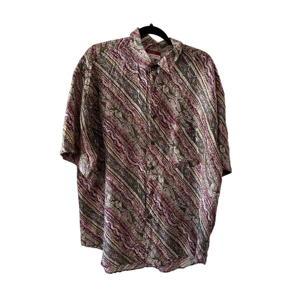 Silk Sensazione  Multicolored Print Silk Shirt Mens Size Large Vintage Colorful